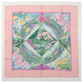 Hermès-Giverny Gardens Scarf Silk Pink 90-Pink