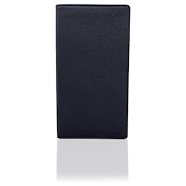 Louis Vuitton-Black Taiga Leather Vertical Bifold Long Wallet-Black