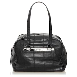 Chanel-Chanel Black Caviar Square Quilt LAX Bowler Bag-Black