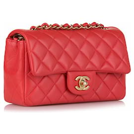 Chanel-Chanel Red Classic Lambskin Leather Single Flap Bag-Red