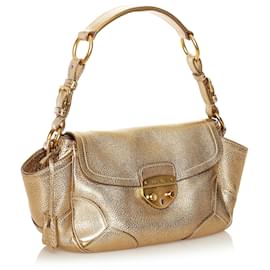 Prada-Prada Gold Sound Lock Leather Shoulder Bag-Golden
