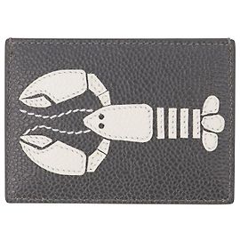 Thom Browne Single Card Holder W/ Lobster Icon Applique In Pebble Grain Leather Grey