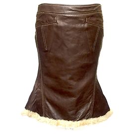 Saia de couro marrom Just Cavalli com acabamento em shearling Marrom