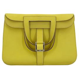 Hermès-Hermès Halzan 31 bag in fluro yellow TC leather-Yellow
