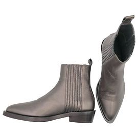 Botins Brunello Cucinelli couro estanho metalizado com acabamento Monili Cinza