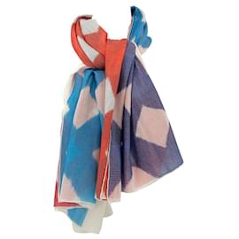 Hermès-Hermès shawl 140cm in blue & red diamond weave cashmere-Multiple colors