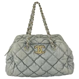 Chanel-Chanel Handbag Large Bubbled Quilted Grey Bowler Soft Leather Satchel Bag B488 -Other