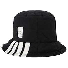 Thom Browne-Quilted Bucket Hat W/ Seamed In 4 Bar In Poly Twill-Black