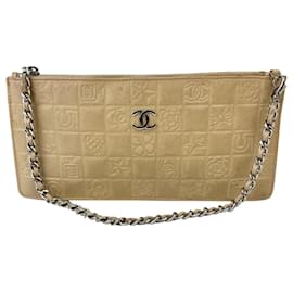 Chanel-Chanel Bag Lucky Symbols Pochette Quilted Beige Lambskin Shoulder Wristlet C48 -Other