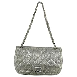 Chanel-Chanel Chanel Bag Quilted Metallic Silver Jumbo Single Flap Large Cc Crystal Bag B255 -Other