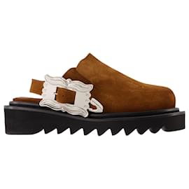 Toga Pulla-Clog Sandals in Brown Leather-Brown