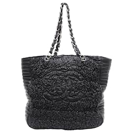 Chanel-Chanel Chanel Black Lambskin Leather Tote Bag Large Silver Chain Ruched Ltd Edition -Black
