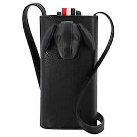 Thom Browne-Hector Phone Holder W/ Shoulder Strap In Pebble Grain Leather-Black