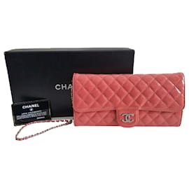 Chanel-Chanel Brilliant Patent Leather Melon Pink East West Shoulder Bag Woc-Pink