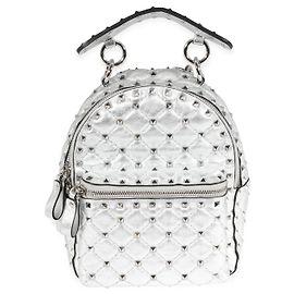 Valentino Rockstud Spike Mini-Rucksack aus Metallic-Silber-Leder Grau