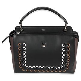 Fendi Black Whipstitch Leather Medium Dotcom Bag  Black