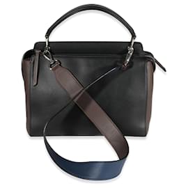 Fendi-Fendi Black Whipstitch Leather Medium Dotcom Bag -Black
