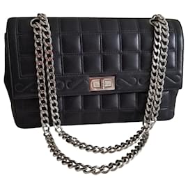 Chanel-Chanel Vintage  Mademoiselle Chocolate Bar Black Lambskin Flap Shoulder Bag-Black