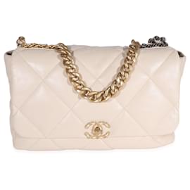 Chanel-CHANEL beige quilted lambskin  19 Maxi Flap Bag-Flesh