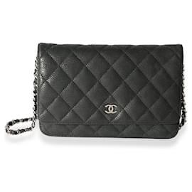 Chanel-Chanel black quilted nubuck outdoor line wallet on chain-Black