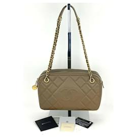 Chanel-Chanel Chanel Handbag Cc Camera Case Taupe Medium Quilted Lambskin Crossbody Bag B338 -Other