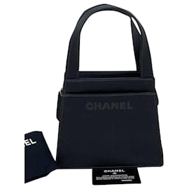 Chanel-Chanel Handbag Satin Vintage Black Mini Handle Tote Bag Purse  Authentic B383 -Black