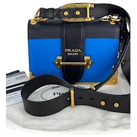 Prada-Prada Prada Woman's Bag Cahier City 1BD045 Blue/black Leather Saffiano Shoulder B340 -Other