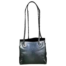 Prada-Prada Prada Women's Bag Cantena Black Soft Nappa Leather Black Chain Tote Bag B490 -Black