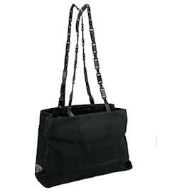 Prada-Prada Bag Nylon Tote With Link Handle Black Authentic Pre Owned B236 Shoulder-Black