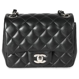 Chanel-Chanel Black Quilted Lambskin Mini Square Classic Flap Bag-Black