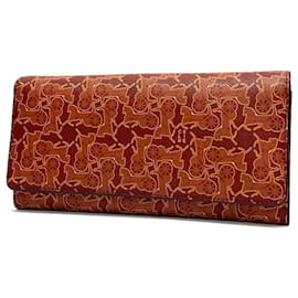 Céline-*Celine Celine carriage pattern bi-fold long wallet Red-Red