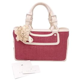 Céline-*Celine CELINE Handbag Boogie Bag Red x Light Beige Straw x Leather Bag Ladies-Red,Other