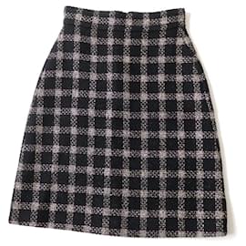 Gucci-*Genuine GUCCI Gucci 2016 439444 check pattern lame tweed skirt black black women's 38 beautiful line Made in Italy-Black