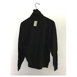Yves Saint Laurent-*  YVES SAINT LAURENT Turtleneck/Logo/Embroidery/Sweater (thin)/L/Wool/BLK/Estimated 90S-Black