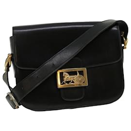 Céline-CELINE Horse Carriage Shoulder Bag Leather Black Auth rd2775-Black