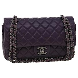 Chanel-CHANEL Matelasse lined Flap Chain Shoulder Bag Lamb Skin Purple CC Auth nh833a-Purple