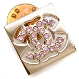 Chanel-*   Chanel Coco Mark pin brooch gold plated x rhinestone gold ladies brooch-Gold hardware