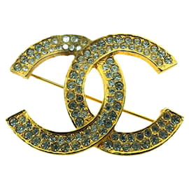Chanel-*  CHANEL brooch pin brooch women's men's with rhinestone heremark gold-Gold hardware