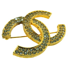 Chanel-*  CHANEL brooch pin brooch women's men's with rhinestone heremark gold-Gold hardware