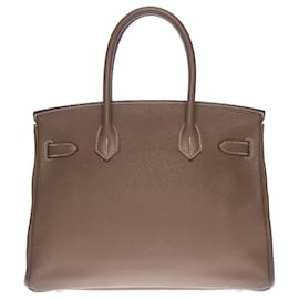 Hermès-Splendid Hermès Birkin handbag 30 in taupe Togo leather with white stitching, palladium silver metal trim-Taupe