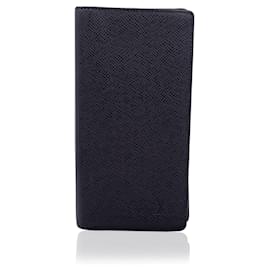 Louis Vuitton-Black Taiga Leather Bifold Vertical Long Card Wallet-Black