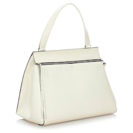 Céline-Celine White Large Edge Leather Handbag-White