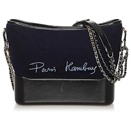 Chanel-Chanel Blue Paris Hamburg Embroidered Gabrielle -Black,Blue,Navy blue