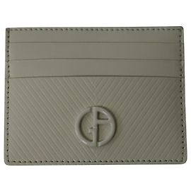 Tarjetero Giorgio Armani con Emblema en Piel Blanca Blanco