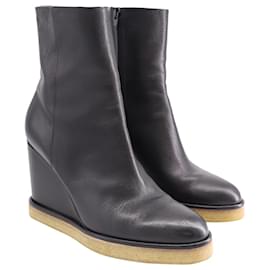 Céline-Celine Manon Wedge Ankle Boots in Black Calfskin Leather-Black