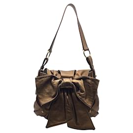 Yves Saint Laurent-Yves Saint Laurent Saint Laurent Metallic Bow Bronze Leather Shoulder Bag-Brown
