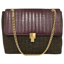 Bolsa de Ombro de Couro Victoria Beckham Tejus Estampado Quinton Borgonha de couro de bezerro Outro