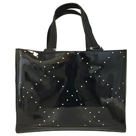 Oscar De La Renta Perforated Black Patent Leather Tote  Black