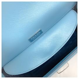 Prada-Prada Robot Light Blue Saffiano Leather Shoulder Bag-Blue