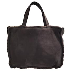Chanel-Chanel Vintage Brown Shearling Wool Tote -Brown
